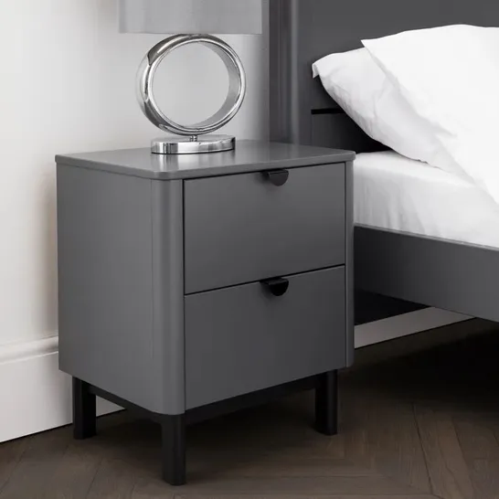 BOXED JANINE 2 DRAWER BEDSIDE TABLE - STORM GREY (1 BOX)