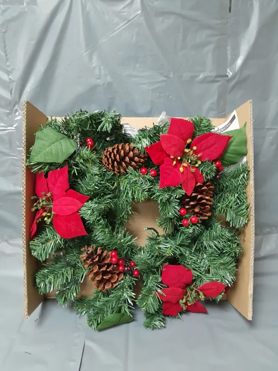 RED POINSETTA PRE LIT WREATH