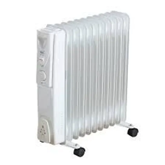 BOXED NEO 11 FIN ELECTRIC OIL FILLED RADIATOR PORTABLE HEATER WITH 3 HEAT SETTINGS THERMOSTAT - WHITE (1 BOX)