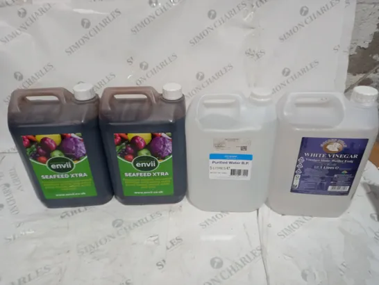 4 ASSORTED LIQUID ITEMS TO INCLUDE SEAFEED XTRA, PURIFIED WATER, WHITE VINEGAR - COLLECTION ONLY 