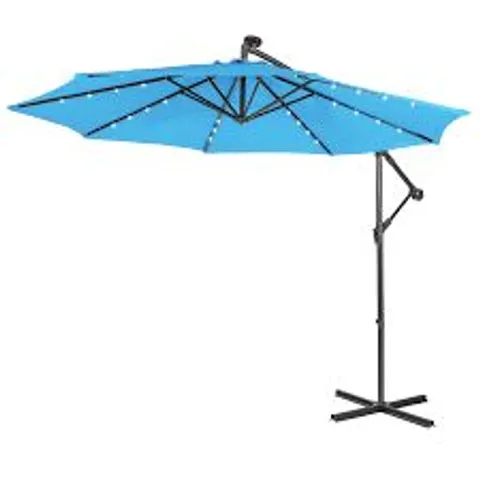 BOXED COSTWAY 10 FT CANTILEVER UMBRELLA WITH 32 SOLAR-POWERED LED LIGHTS FOR BACKYARD POOLSIDE MARKET - BLUE