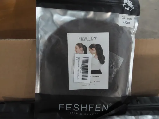 BOX CONTAINING APPROXIMATELY 20 FESHFEN PONYTAIL EXTENSIONS - DARK BROWN