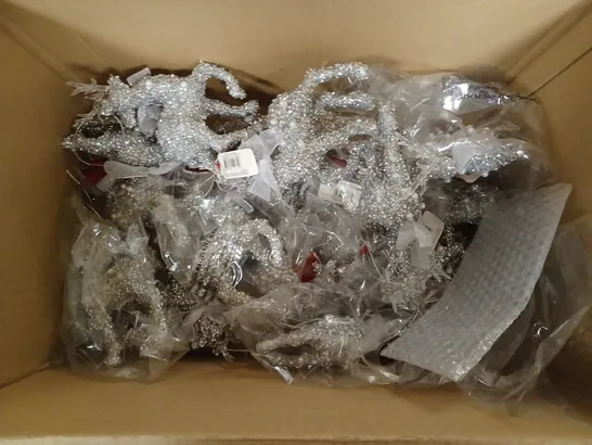 BOX OF APPROXIMATELY 20 GEORGE HOME SILVER EFFECT SEQUINED REINDEER HANGING DECORATIONS  