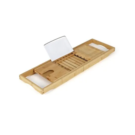 BOXED COSTWAY BAMBOO BATHTUB CADDY TRAY WITH ADJUSTABLE BOOK STAND - NATURAL