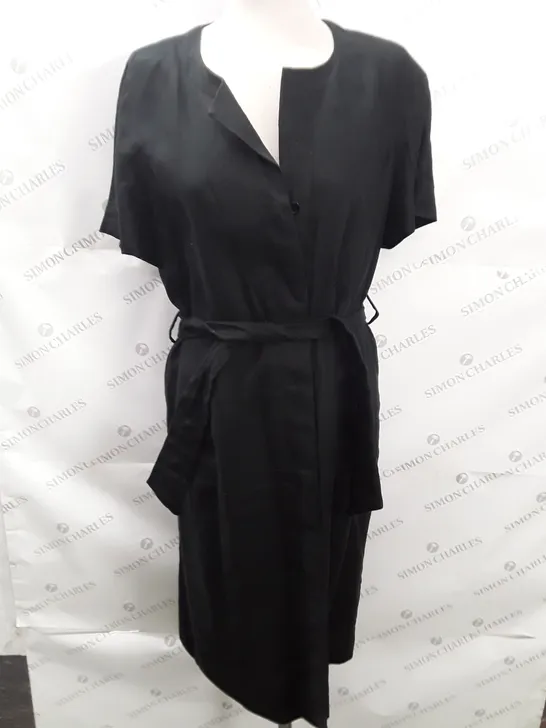 JAEGER BLACK LINEN BELTED DRESS - 14