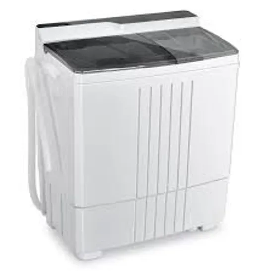 BOXED COSTWAY TWIN TUB PORTABLE WASHING MACHINE WITH 1.5KG CAPACITY DRYER - GREY (1 BOX)