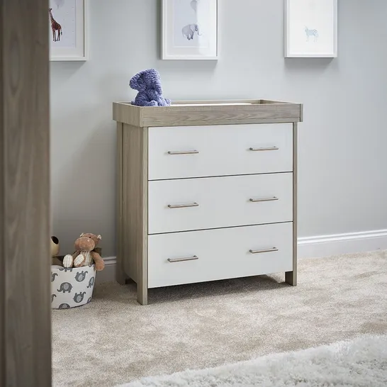 BOXED NIKA BABY CHANGING UNIT IN GREY WASH AND WHITE