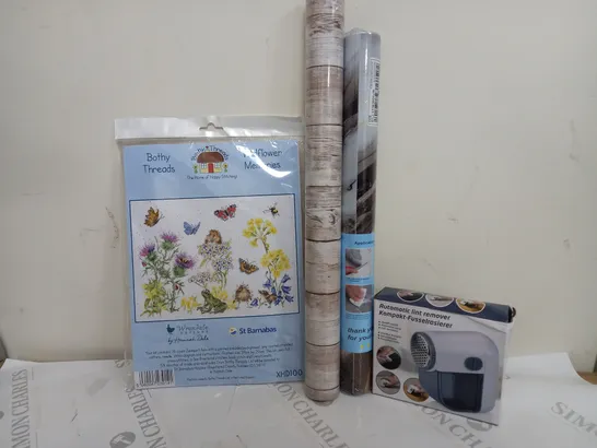 APPROXIMATELY 15 ASSORTED HOUSEHOLD ITEMS TO INCLUDE BOTHY BREADS WILDFLOWER MEMORIES, AUTOMATIC LINT REMOVER, WALLPAPER, ETC