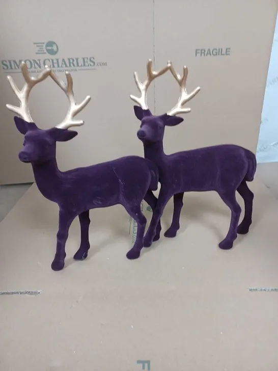 SET 2 FLOCKED STAG CHRISTMAS DECORATIONS