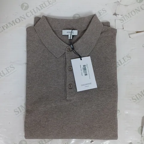 ARNE COTTON KNITTED LONG SLEEE POLO SHIRT IN TAUPE SIZE L