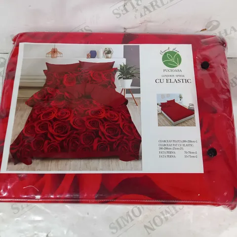 ELEGANT HOME PUCIOASA BED SET IN RED W. ROSE DESIGN SIZE UNSPECIFIED