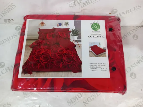 ELEGANT HOME PUCIOASA BED SET IN RED W. ROSE DESIGN SIZE UNSPECIFIED