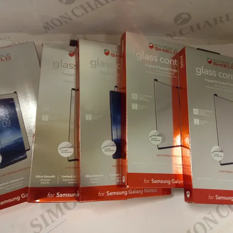 LOT OF APPROXIMATELY 5 ASSORTED INVISIBLE SHIELD GLASS CONTOUR IMPACT & SCRATCH PROTECTION FOR SAMSUNG GALAXY NOTE 8