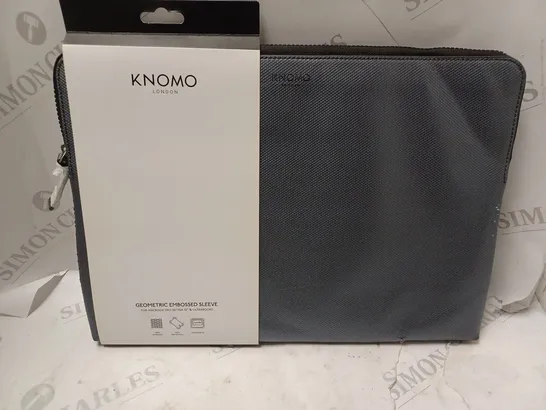 APPROXIMATELY 20 ASSORTED KNOMO GEOMETRIC EMBOSSED SLEEVE IN METALLIC SILVER FOR MACBOOK PRO