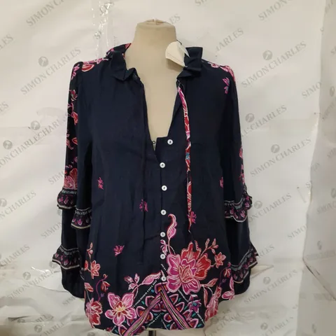 MONSOON KAYLA DOBBY FLORAL PRINT NAVY MULTI TOP SIZE MEDIUM