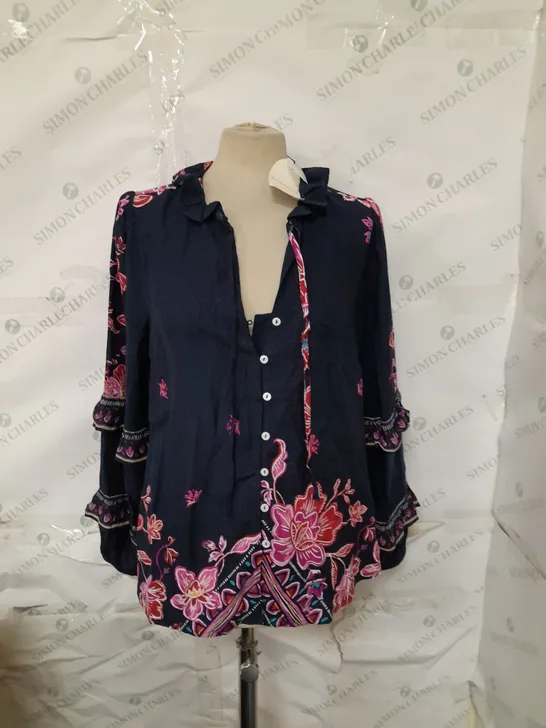 MONSOON KAYLA DOBBY FLORAL PRINT NAVY MULTI TOP SIZE MEDIUM