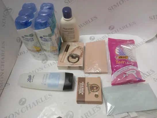 BOX OF ASSORTED COSMETIC ITEMS TOO INCLUDE SHAMPOO , RAZERS AND CREAM 