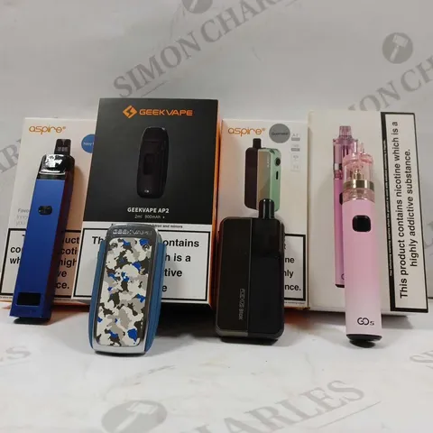 BOX OF APPROX 15 ASSORTED VAPES TO INCLUDE - GEEKVAPE AP2 - ASPIRE FLEXUS BLOK - ASPIRE FAVOSTIX NAVY BLUE ECT