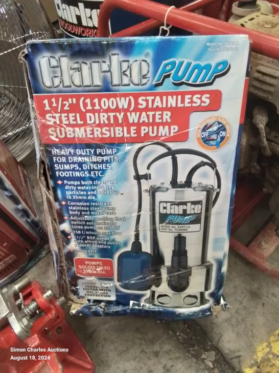 BOXED CLARKE 1 1/2" STAINLESS STEEL DIRTY WATER SUBMERSIBLE PUMP