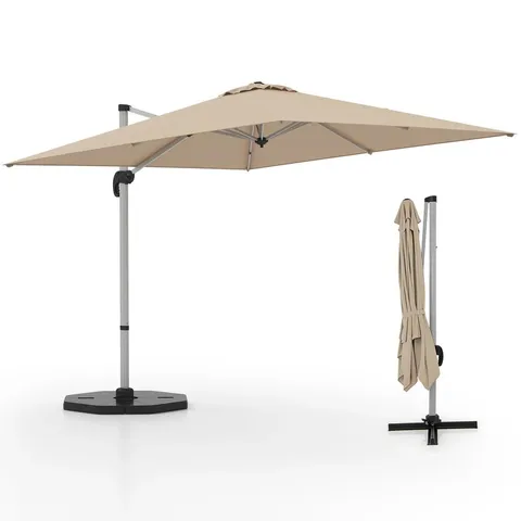 BOXED COSTWAY 300cm PATIO CANTILEVER UMBRELLA WITH 360° ROTATION AND ADJUSTABLE TILT - BEIGE