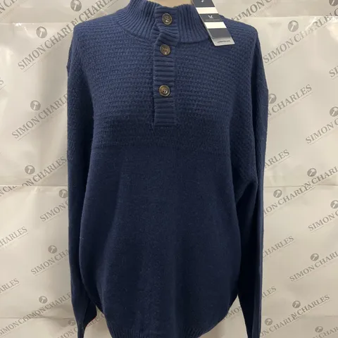 CREW CLOTHING BUTTON FUNNEL NECK LAMBSWOOL PULLOVER IN NAVY SIZE XXL