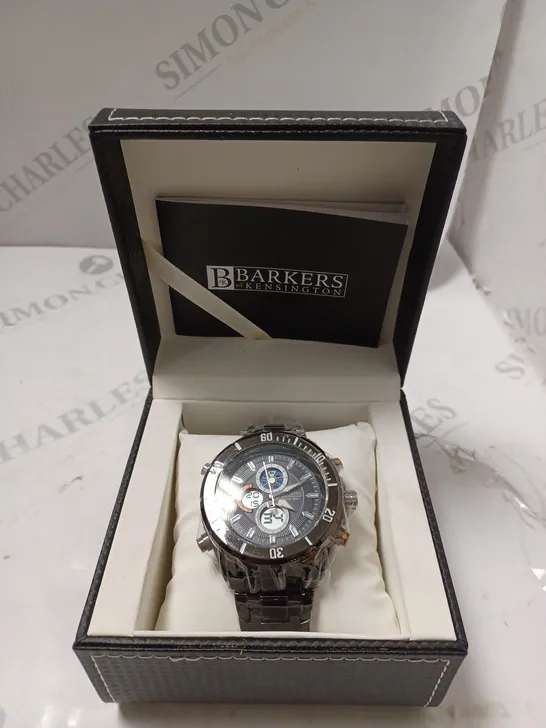 BOXED BARKERS OF KENSINGTON PREMIER SPORT BLACK DIAL WATCH 