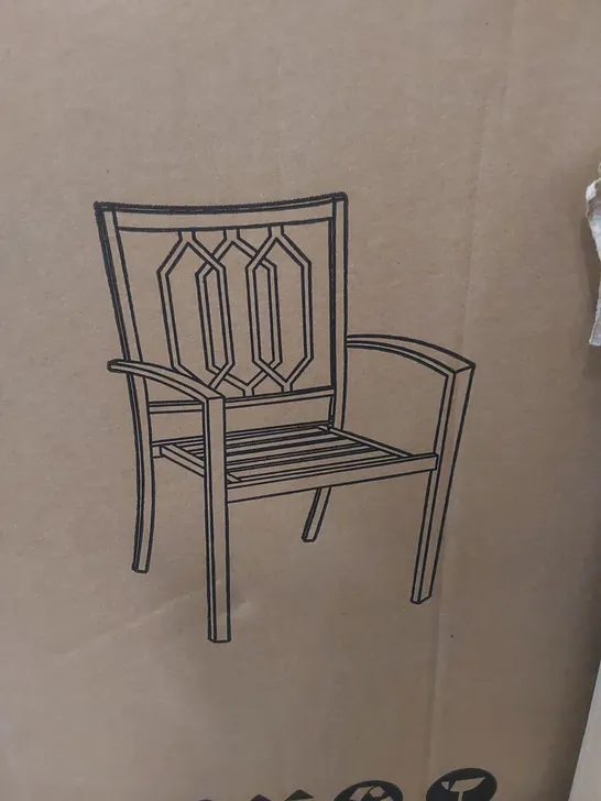 BOXED SET OF 2 BLACK METAL GARDEN CHAIRS WITH CUSHIONS