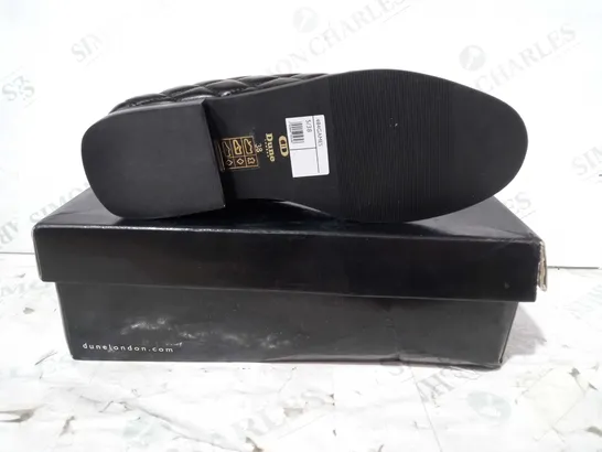 BOXED PAIR OF DUNE LONDON QUILTED LEATHER LOAFERS IN BLACK EU SIZE 38