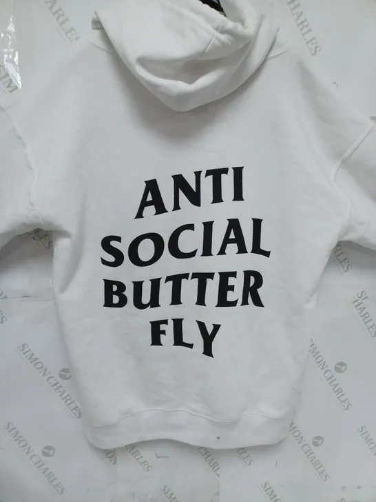 ANTI SOCIAL BUTTERFLY HOODIE IN WHITE SIZE MEDIUM