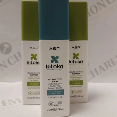 LOT OF APPROX 24 X 75ML A.S.P KITOKO PRODUCTS TO INCLUDE VOLUME-ENHANCER CLEANSER & HYDRO-REVIVE BALM 