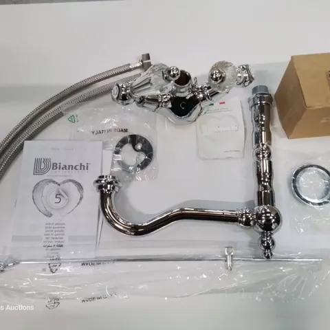 BOXED BIANCHI DIAMOND CHROME SINGLE HOLE WASH BASIN MIXER WITH SWIVEL SPOUT AND AUTO POP UP WASTE