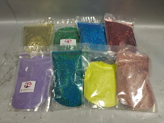 BOX OF APPROXIMATELY 15 SEALED ASSORTED GLITTER POUCHES TO INCLUDE - BLUE - GREEN - GOLD - ETC - COLLECTION ONLY