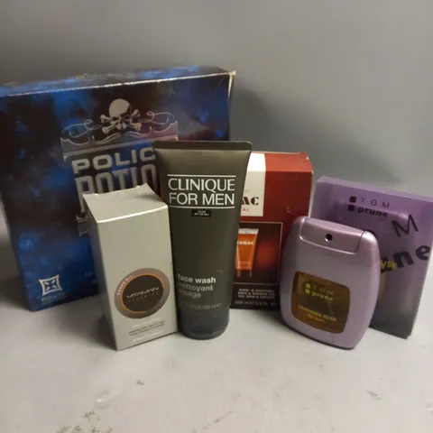 BOX OF APPROX 6 ASSORTED MENS HEALTH & BEAUTY ITEMS TO INCLUDE - TOM PRUNE LAVENDER MUSK - VITAMIN GROOMING SHAVE OIL - CLINIQUE FOR MEN FACE WASH ETC