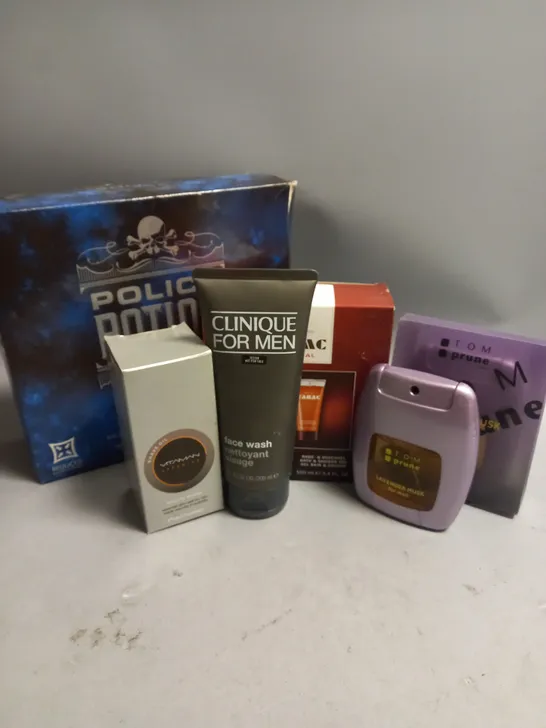 BOX OF APPROX 6 ASSORTED MENS HEALTH & BEAUTY ITEMS TO INCLUDE - TOM PRUNE LAVENDER MUSK - VITAMIN GROOMING SHAVE OIL - CLINIQUE FOR MEN FACE WASH ETC
