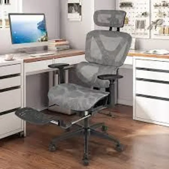 BODED COSTWAY GREY WATERFALL SEAT OFFICE CHAIR WITH RETRACTABLE FOOTREST (1 BOX)