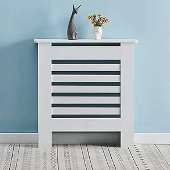 BOXED OFCASA RADIATOR COVER SMALL WHITE PAINTED RADIATOR COVER HORIZONTAL SLATTED GRILL WOOD HEATING CABINET FOR LIVING ROOM BEDROOM HALLWAY 78CM (1 BOX)