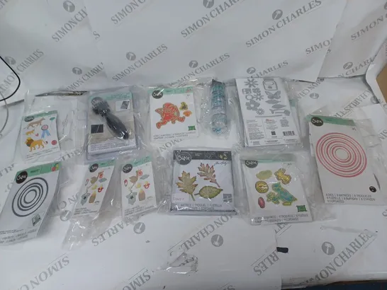 APPROXIMATELY 10 SIZZIX CRAFTING ITEMS TO INCLUDE THINLITS DIE, SEQUIN AND BEADS, AND DIE BRUSH AND FOAM PAD ETC. 