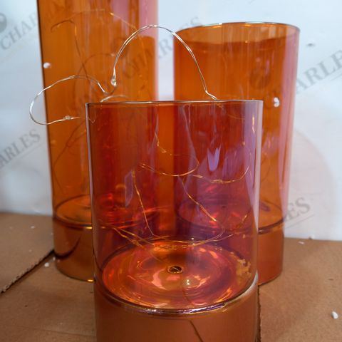 BUNDLEBERRY BY AMANDA HOLDEN SET OF 3 WIRE LIGHT GLASS CYLINDER LANTERNS