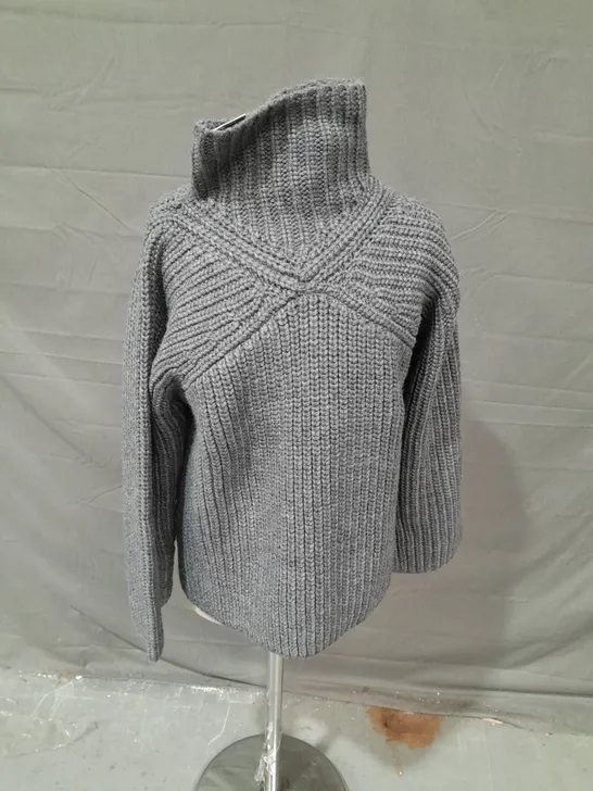 MINT VELVET GREY CHUNKY STITCH JUMPER IN GREY - SMALL