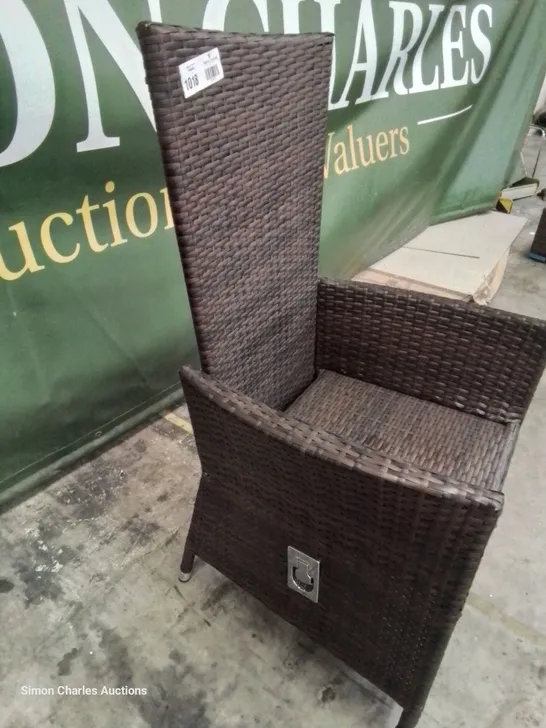 DESIGNER BROWN RATTAN RECLINING HIGH BACKED PATIO ARMCHAIR