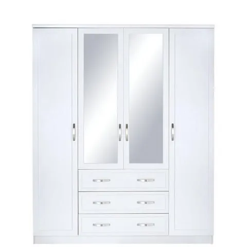 BOXED GRADE 1 CAMBERLEY 4-DOOR 3-DRAWER WHITE MIRRORED WARDROBE (2 OF 2 BOXES)