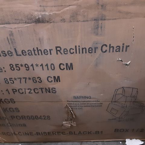 BOXED RISE LEATHER RECLINER CHAIR IN BLACK - BOX 1 OF 2 ONLY