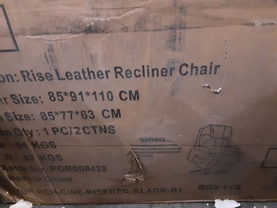 BOXED RISE LEATHER RECLINER CHAIR IN BLACK - BOX 1 OF 2 ONLY