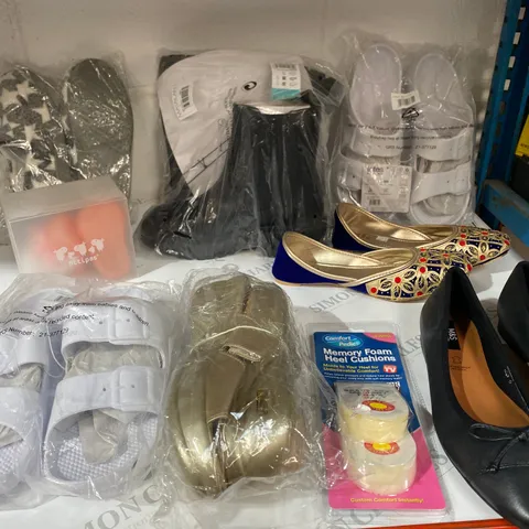 BOX OF 16 ASSORTED ITEMS OF FOOTWEAR TO INCLUDE: TOTES, ATTIPAS, M&S ETC