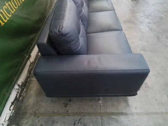 QUALITY DESIGNER LEATHER 3 SEATER CONTEMPORARY SOFA IN NAVY WITH CHROME FEET