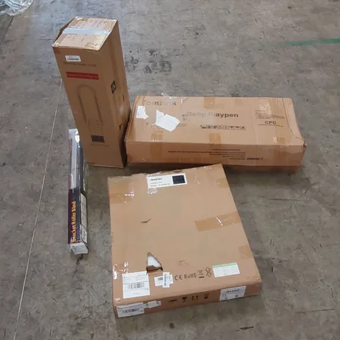 PALLET OF ASSORTED HOUSEHOLD ITEMS AND CONSUMER PRODUCTS. INCLUDES; INDUCTION HOB, BABY PLAYPEN, ROLLER BLIND, PURIFIER AND HEATER FAN, BOXED FURNITURE ETC 