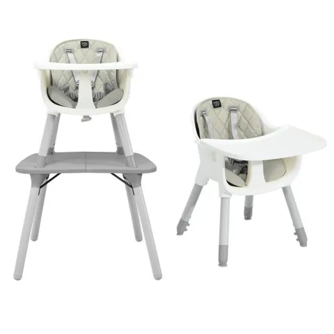 BOXED CONVERTIBLE BABY HIGH CHAIR WITH 2 POSITION REMOVABLE TRAY - GREY