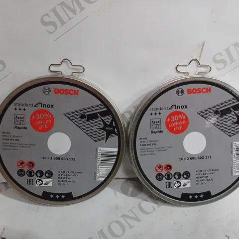 SET OF 2 BOSCH PROFESSIONAL 2608603255 10 X CUTTING DISCS FOR INOX RAPIDO WA 60 T BF