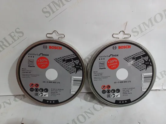 SET OF 2 BOSCH PROFESSIONAL 2608603255 10 X CUTTING DISCS FOR INOX RAPIDO WA 60 T BF