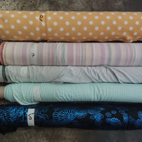 CAGE OF 5 ASSORTED KNIT PRINT FABRIC ROLLS